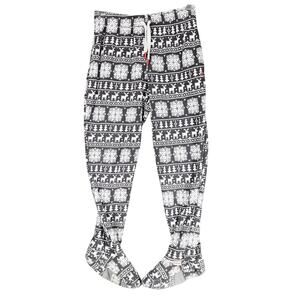 Feejays Pajama Pants sz M Women Gray Snowflakes Reindeer Trees Feet Fleece Lined
